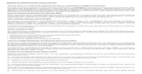 NÚMERO DE IDENTIFICACIÓN VEHICULAR NIV DE Trámites SE 11 001 A y