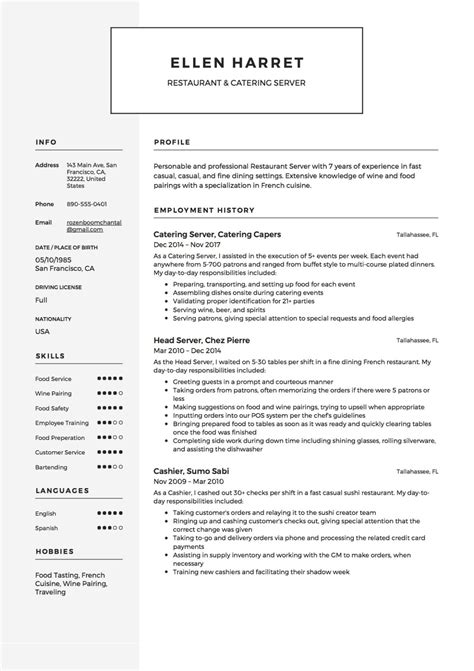 17 Server Resume Examples For