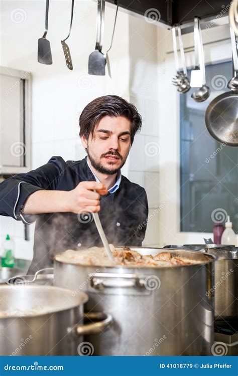 Chef Stirring a Huge Pot of Stew or Casserole Stock Image - Image of ...
