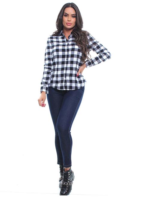 Camisa Feminina Flanelada Manga Longa Crocker