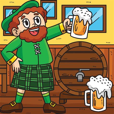 St Patricks Day Man Drinking Beer Colored Cartoon 19979708 Vector Art