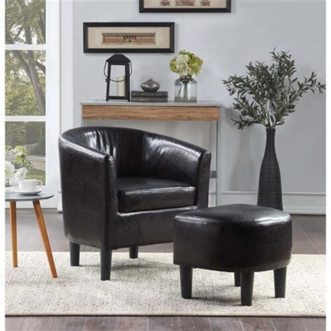 Pemberly Row Contemporary Faux Leather Accent Chair With Ottoman In