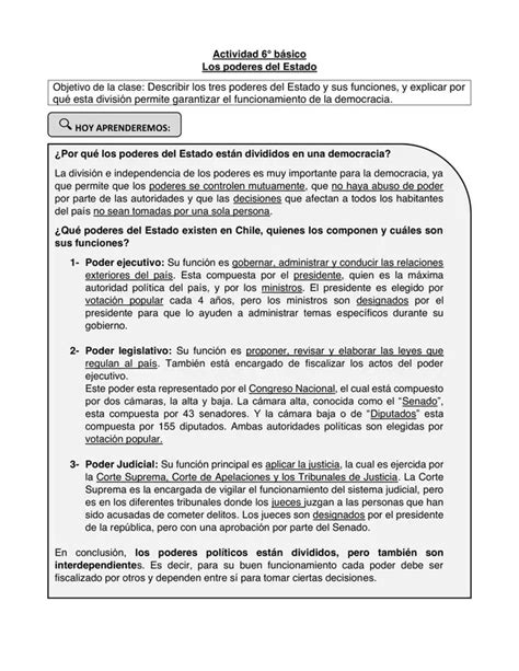 Actividad Los Poderes Del Estado Profe Social