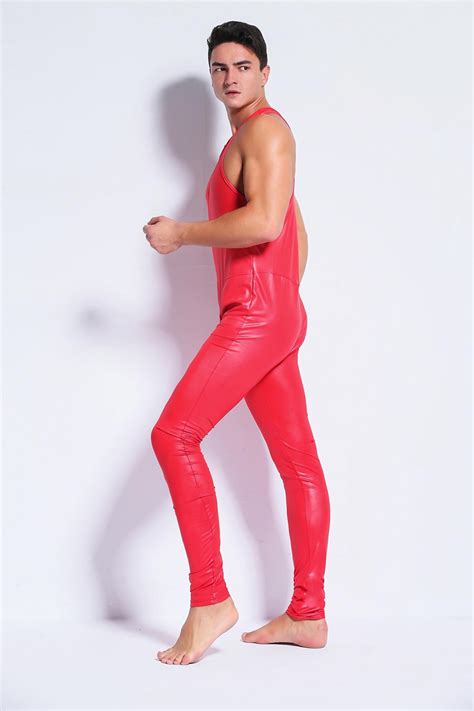 Faux Leather Erotic Leotard Gay Men Sexy Zipper Fetish Latex Clubwear Catsuit Pvc Costumes