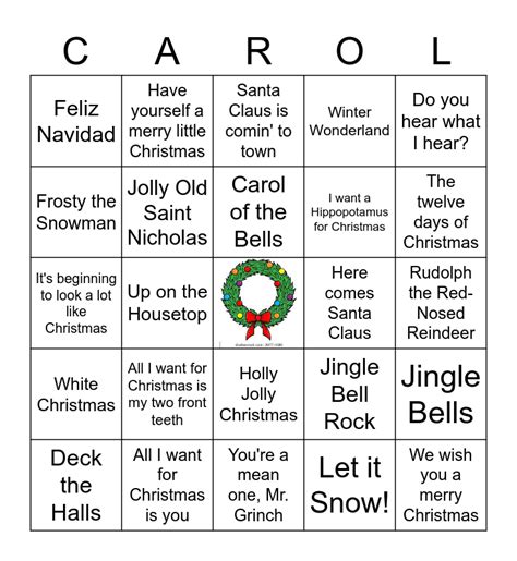 Christmas Carol Bingo Card