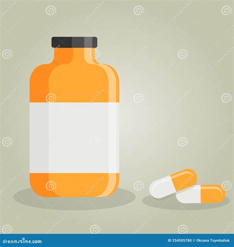 Medical Orange Bottle with Label. Pills in Capsules Stock Vector - Illustration of color, vector ...