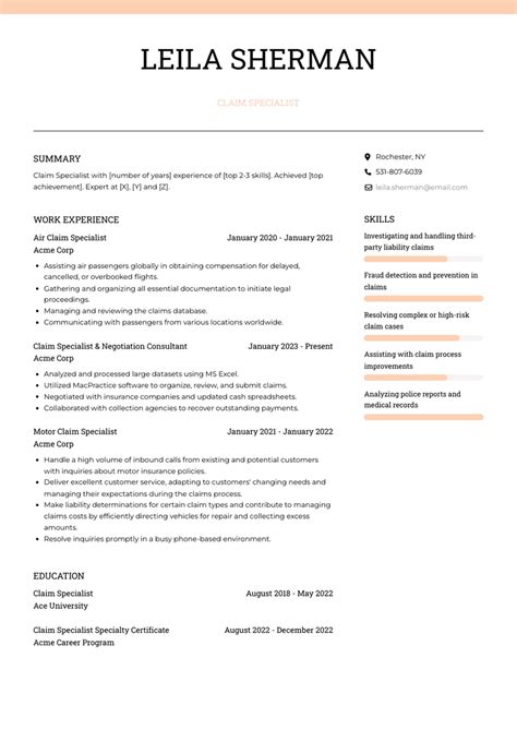 Claim Specialist Resume Examples And Templates