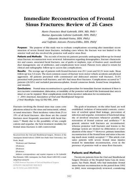 PDF Immediate Reconstruction Of Frontal Sinus Fractures Review Of 26