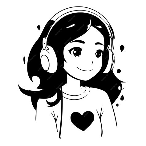 Premium Vector Cute Cartoon Girl Listening To Music With Headphones Vector Illustration