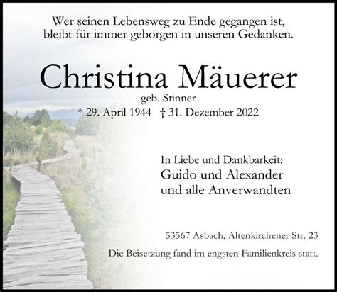 Traueranzeigen Von Christina M Uerer Rz Trauer De