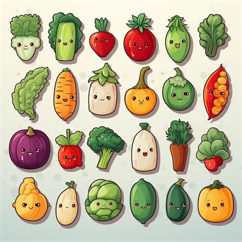 Conjunto De Bonitos Personajes De Frutas Y Verduras De Dibujos Animados