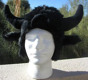 BUFFALO HAT plush ADULT moose BLACK bills bulls HALLOWEEN COSTUME horns ...