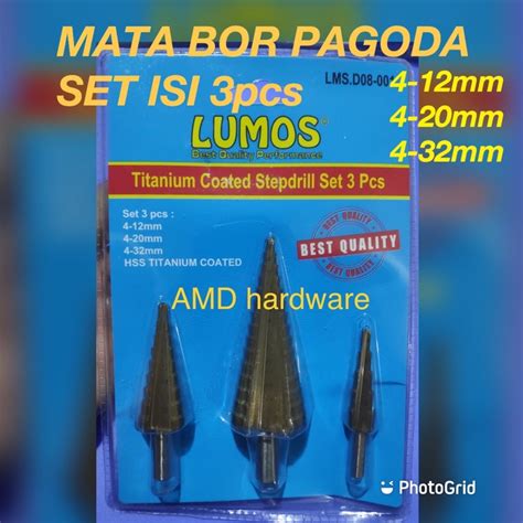 Jual MATA BOR PAGODA SPIRAL 4 32mm HSS TITANIUM STEP DRILL BIT SET