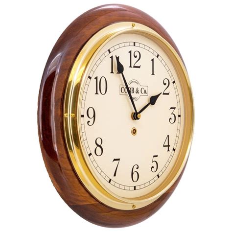 Cobb Co Railway Wall Clock Arabic Numerals Medium Gloss Oak Brass