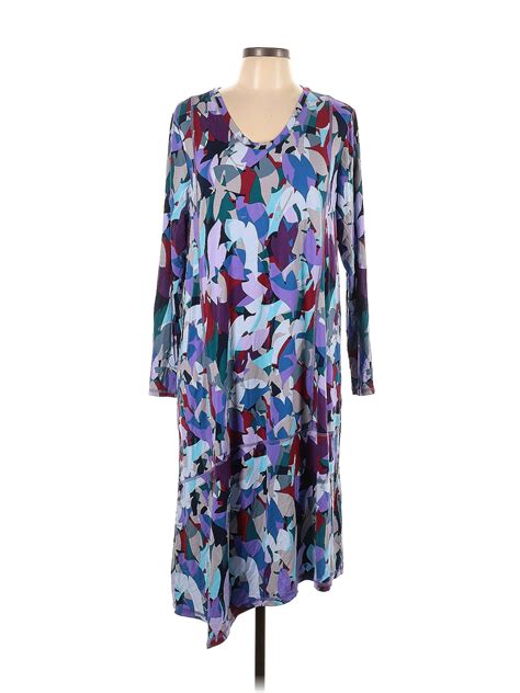 Logo By Lori Goldstein Floral Multi Color Blue Casual Dress Size L 70