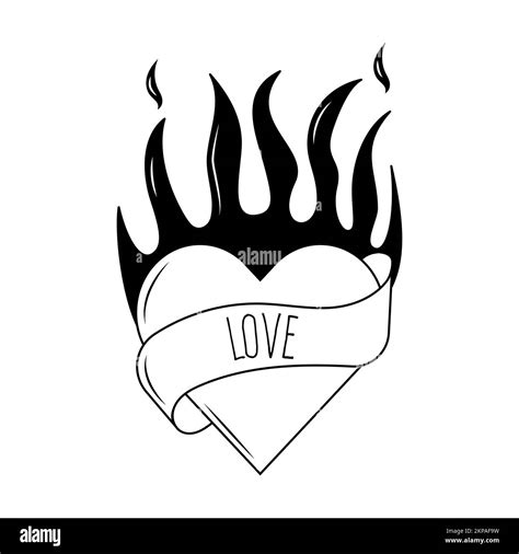 Flaming Heart Tattoo In Y2k 1990s 2000s Style Emo Goth Element