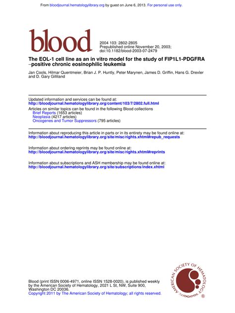 Pdf The Eol 1 Cell Line As An In Vitro Model For The Study Of Fip1l1