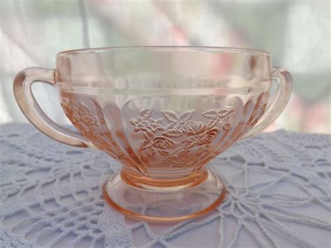 Pink Cabbage Rose Depression Glass Open Sugar By Vintagemanaged