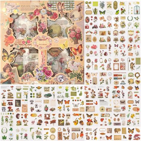 Amazon Auguro 500 Pieces 100 Sheets Vintage Scrapbook Stickers