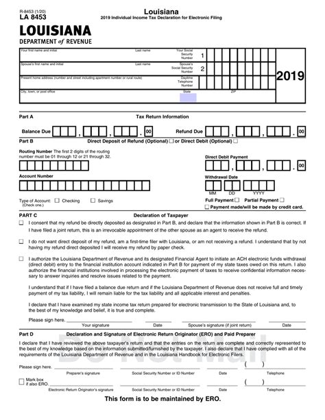 Form R 8453 Download Fillable Pdf Or Fill Online Louisiana Individual