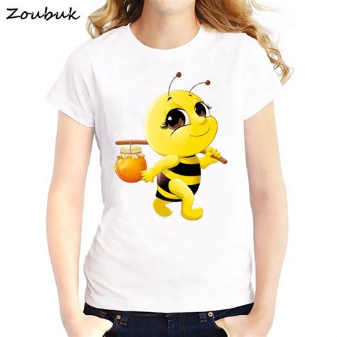 2018 Fashion Bumble Bee Design Women T Shirt Funny T Shirts White Casual T Shirt Novelty Cartoon