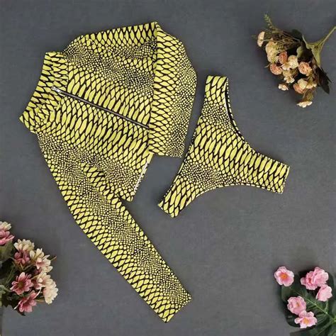 Push Up Bikini Set Women Two Piece Zipper Front Bikinis Sexy Snake Skin Cut Out Swimwear Long