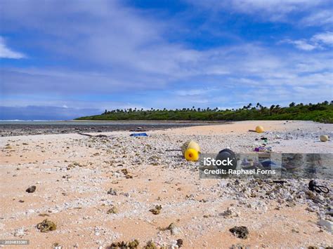 Polluted Seascape Plastic Pollution On A Pacific Island Beach Stock ...