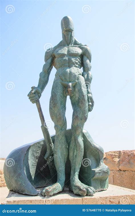 Bronze Sculpture Of A Naked Man In The Park Caesarea Israel Editorial