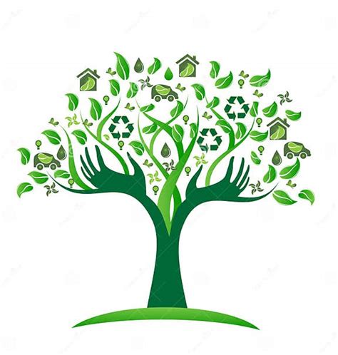 Ecology Green Icons Tree With Hands Logo Vector Stock Vector