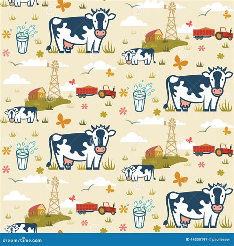 Farm Cows Seamless Pattern Stock Vector Illustration Of Grass