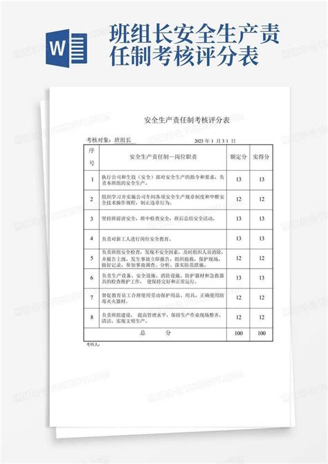 班组长安全生产责任制考核评分表word模板下载编号qxvvxvbx熊猫办公