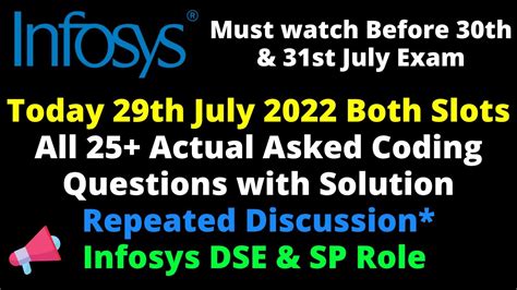 Infosys 29th July 2022 DSE SP Exam All Asked Coding Question Answer