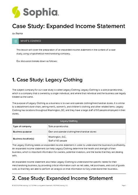 Case study expanded income statement 2 - Case Study: Expanded Income