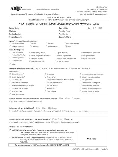 Fillable Online Patient History Arup Form Retinitis Pigmentosa Fax