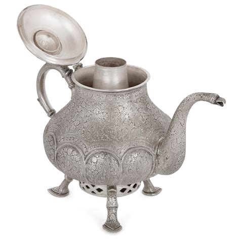 Antique Indian Miniature Silver Samovar Teapot Mayfair Gallery