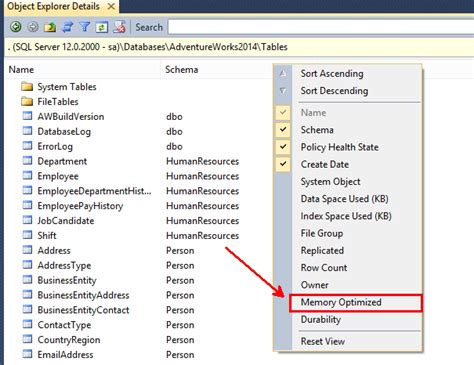 Sql Server Filter In Memory Oltp Tables In Ssms Sql Authority With Pinal Dave