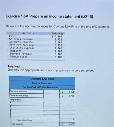 Solved Exercise 1 6a Prepare An Income Statement Lo1 3