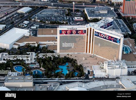 Aerial view of the Mirage Hotel on the Strip, Las Vegas, Nevada, USA ...