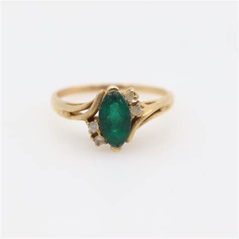 14kt Gold Green Stone Clear Stone Ring Property Room