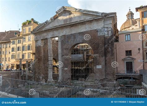 Ruins Of Portico Of Octavia In City Of Rome Italy Editorial Stock