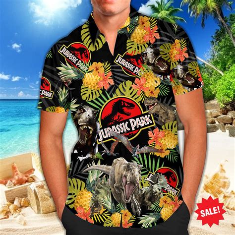 Jurassic Park Tropical Dinosaur Hawaiian Shirt Custom Name Dinosaur Party Jurassic World Shirt