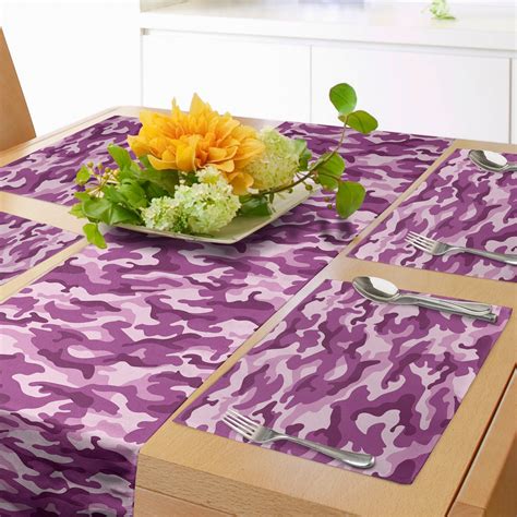 Ambesonne Fuchsia Table Runner Placemats Exotic Camouflage Pattern