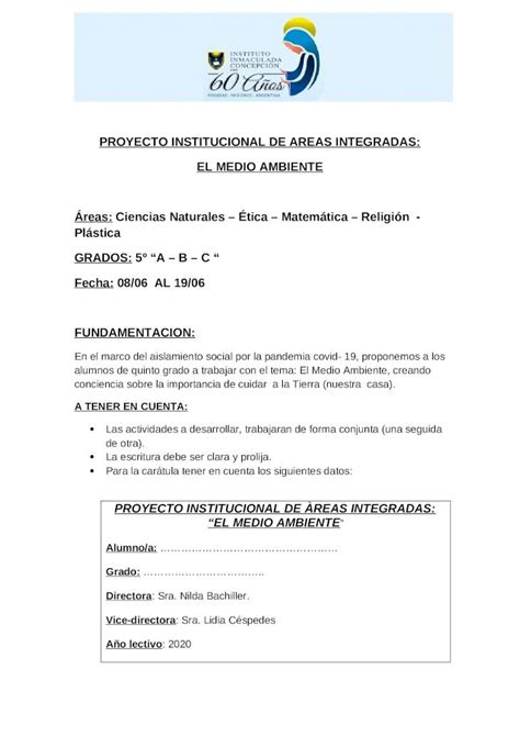 PDF PROYECTO INSTITUCIONAL DE AREAS INTEGRADAS EL MEDIO