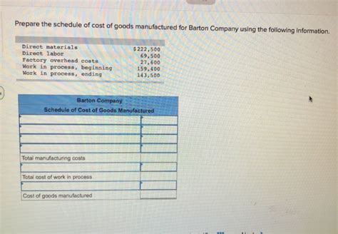 Solved Prepare The Schedule Of Cost Of Goods Manufactured