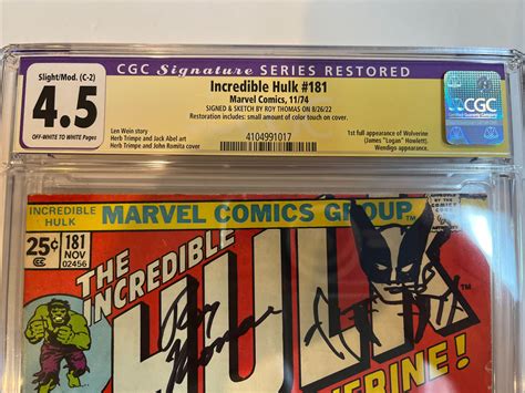 Incredible Hulk Cgc Ss Signed Sketch Wolverine Roy