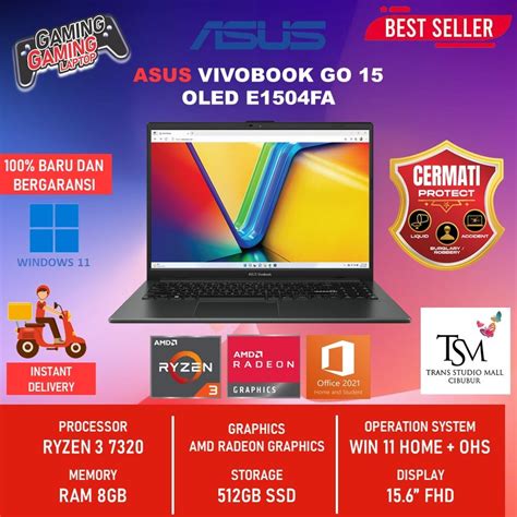 Jual Asus Vivobook GO 15 Oled E1504FA Ryzen 3 7320 Ram 8GB 512SSD W11