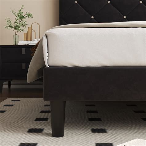 Sesslife Black Platform Bed Frame Full Size Upholstered Platform With