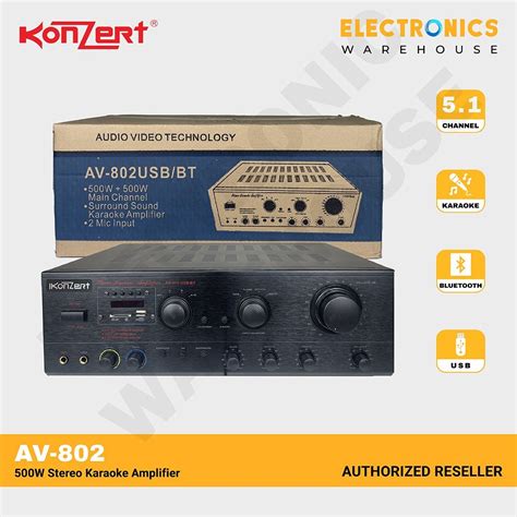 Konzert AV 802 USB BT 500W Stereo Karaoke Amplifier Audio Soundbars