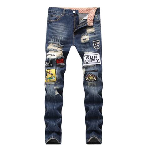 Moruancle Men Ripped Patched Jeans Pants With Patches Straight