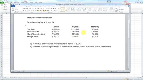 Incremental Rate Of Return Analysis Make A Choice Table For Three Cash